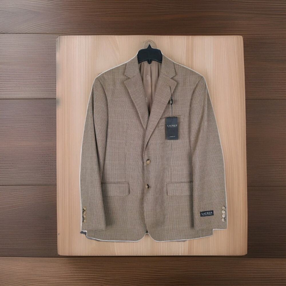 Ralph Lauren LRL Men Blazer Sport Coat Plaid Brown/blue Jacket Size 42R